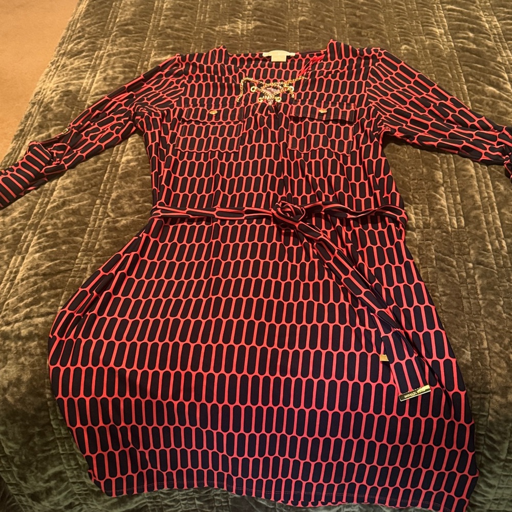 MICHAEL Michael Kors Geometric Red and Black Long Sleeve Dress